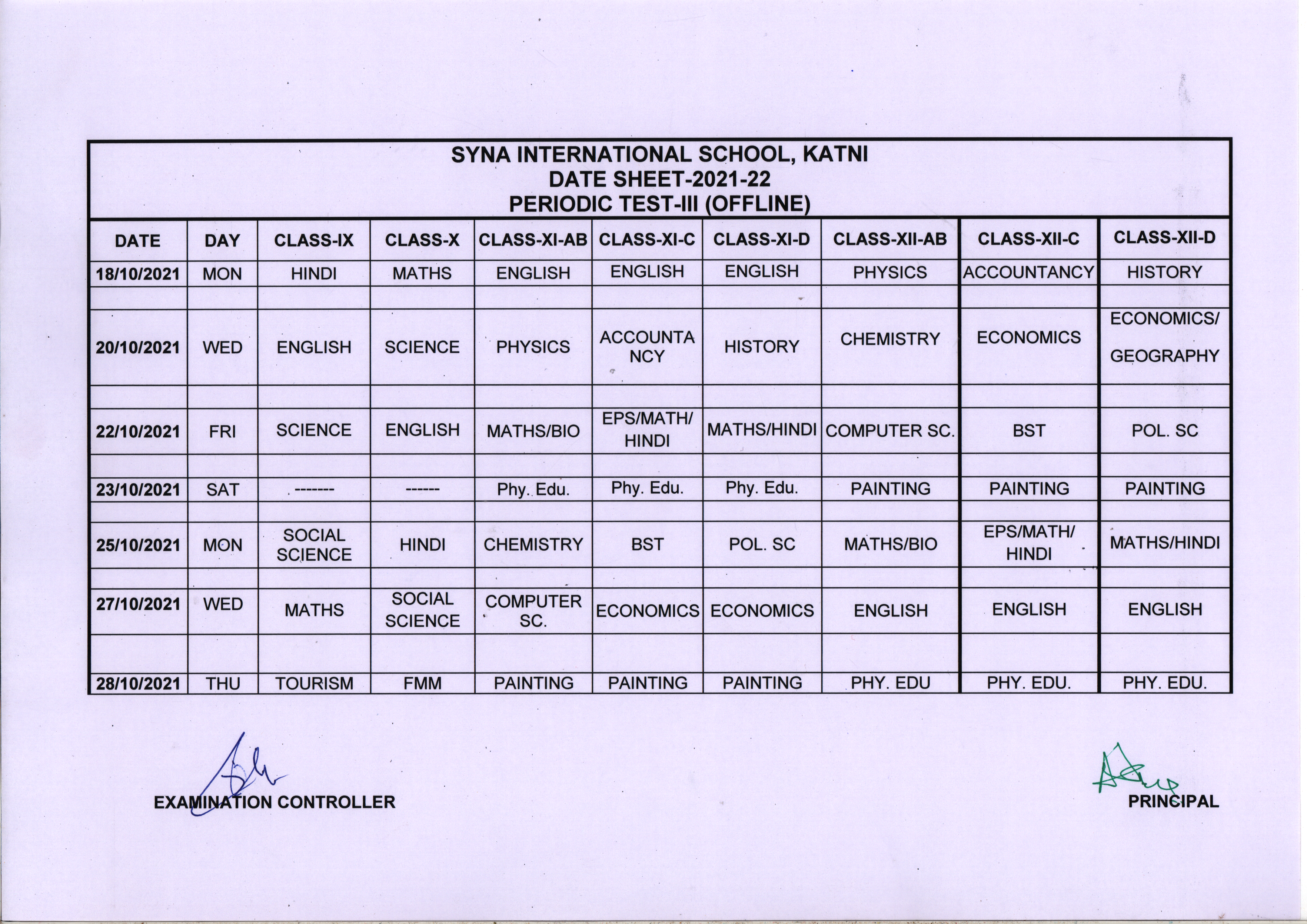 Date Sheet-Pre-Term1(IX-XII)